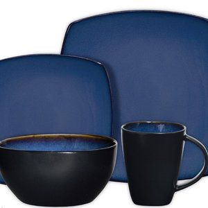 GH SOHO LOUNGE 16PC PCS SET, BLUE/BLACK, STONEWARE